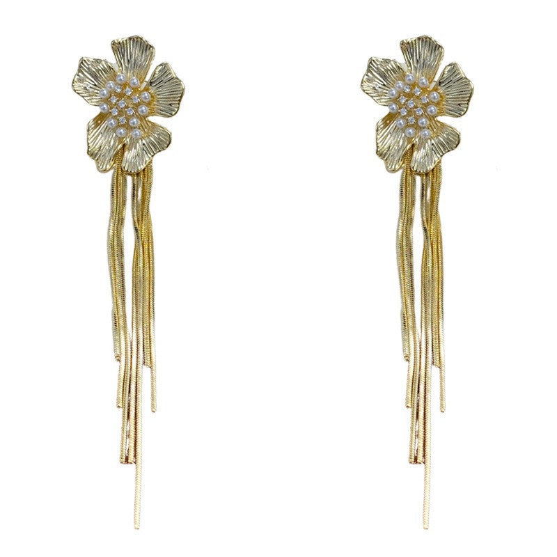 Eaioncol Floral Petal Tassel Drop Earrings 14K Gold Plated