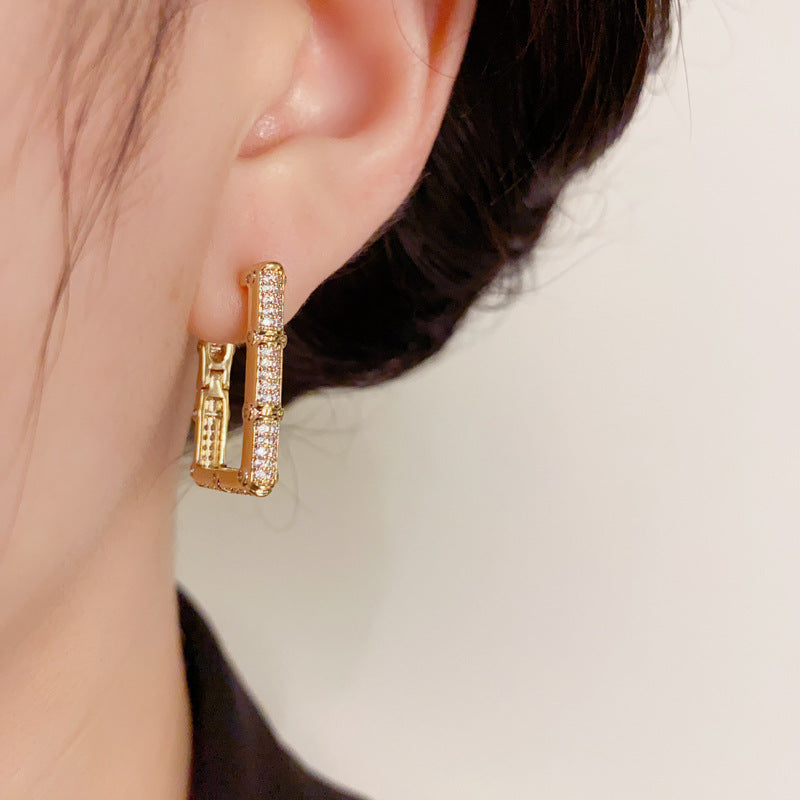 14K Gold Plated Full Zircon Geometric Square Hoop Earrings - Luxe Minimalist Design