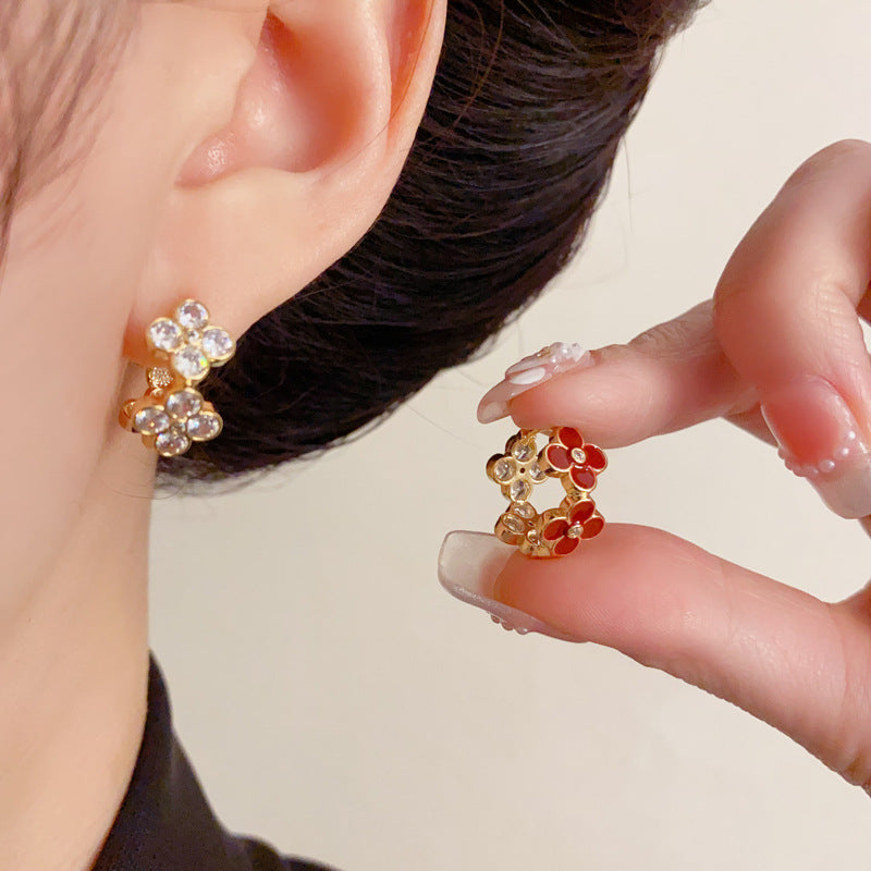 Luxury Double-Sided Zircon Four-Leaf Clover Ear Cuff – Elegant Design