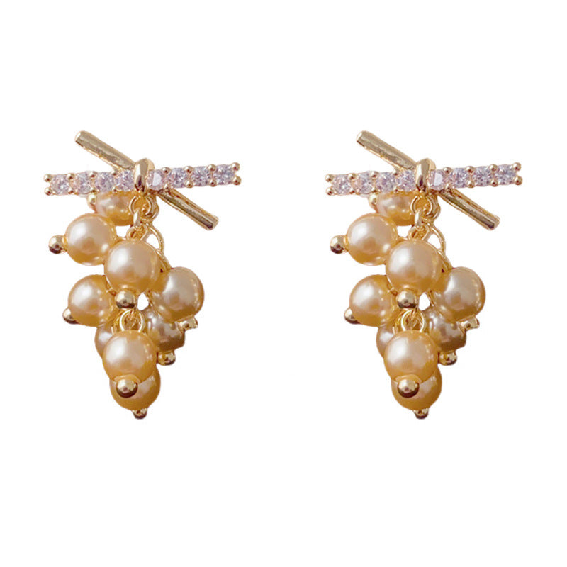 Elegant Zircon Cross Pearl Tassel Drop Earrings – Geometric Design