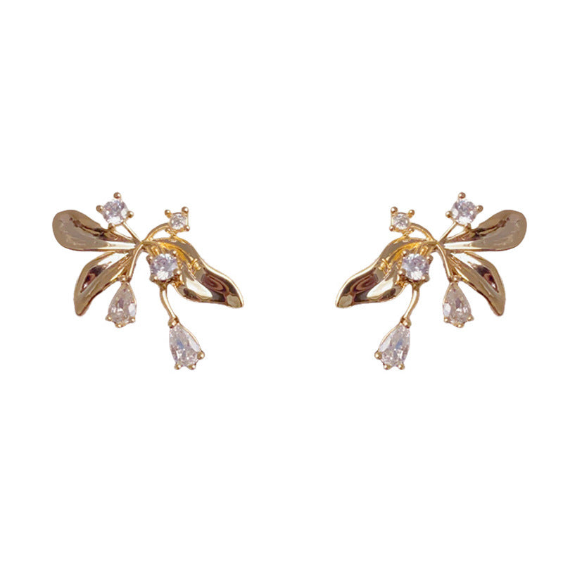 Luxury Zircon Iris Flower Stud Earrings – French Elegance Design