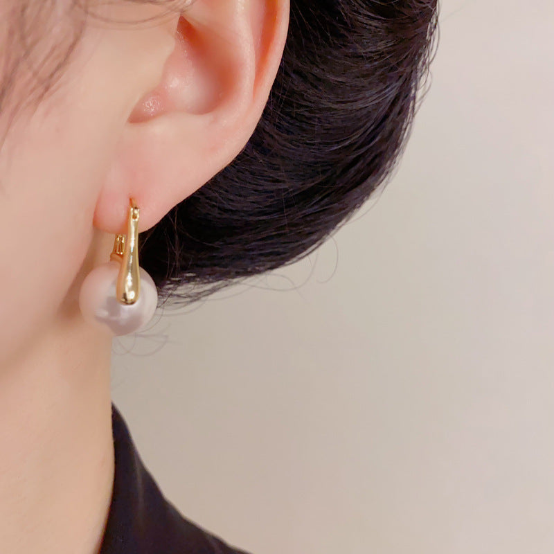 Eaioncol Round Pearl Hoop Earrings Gold Silver