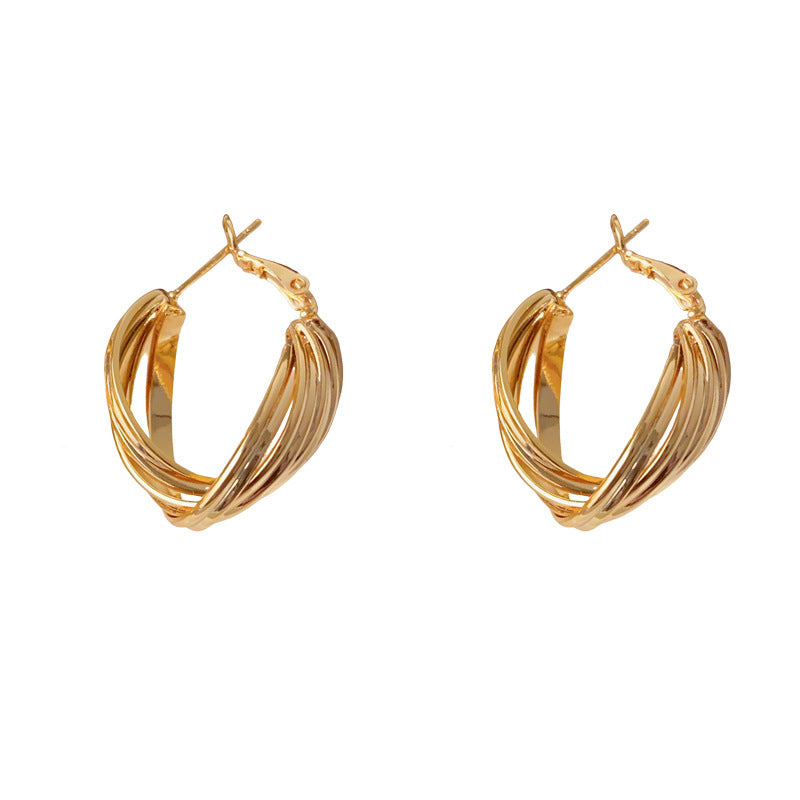 18K Gold Luxury Twisted Metal Mini Hoop Earrings – Elegant Design