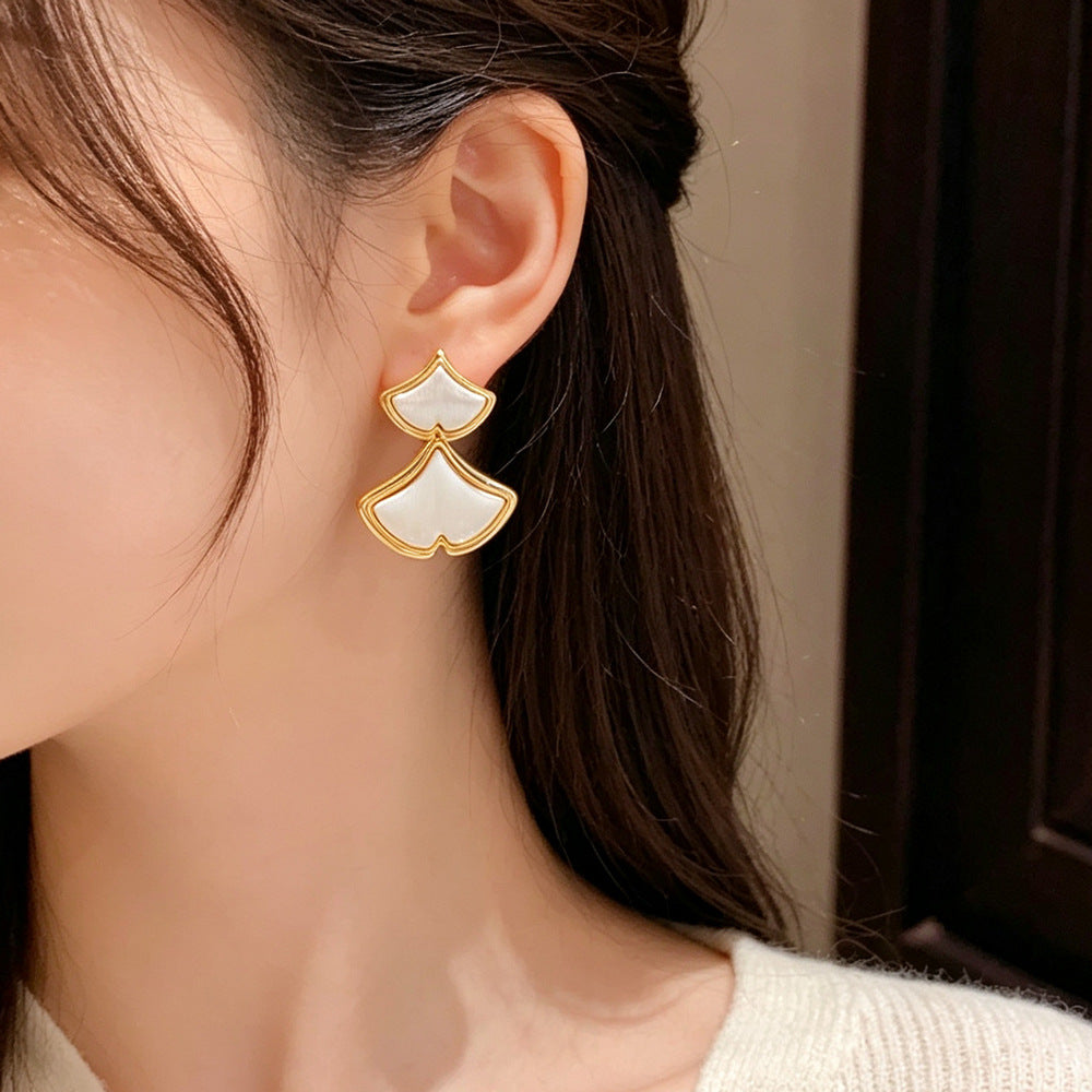 Eaioncol Two-Tone Ginkgo Leaf Earrings 14K Gold & Silver Plated