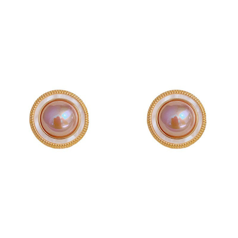 Eaioncol Iridescent Pearl Circle Stud Earrings Grey Purple
