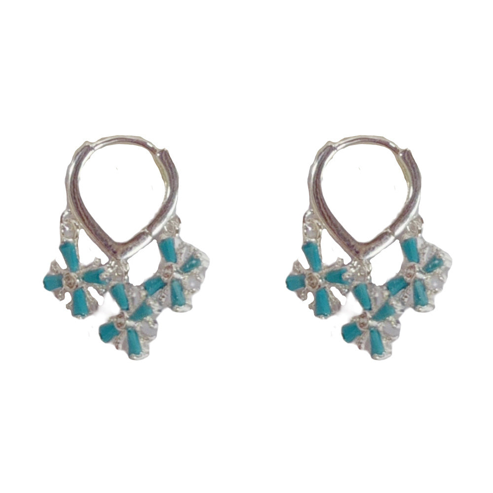Eaioncol Blue Cross Tassel Hoop Earrings Gold Silver
