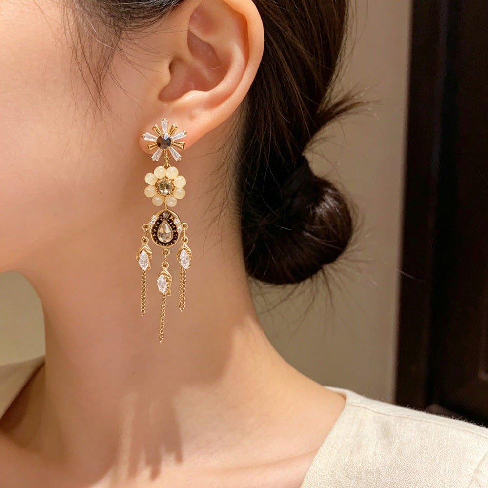 Eaioncol Handmade Petal Chain Tassel Drop Earrings Gold