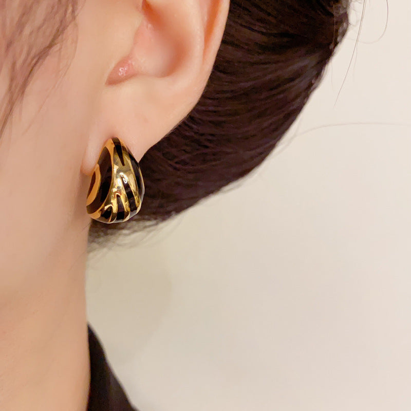 14K Gold-Plated Striped Waterdrop Shape Earrings - Chic & Minimalist