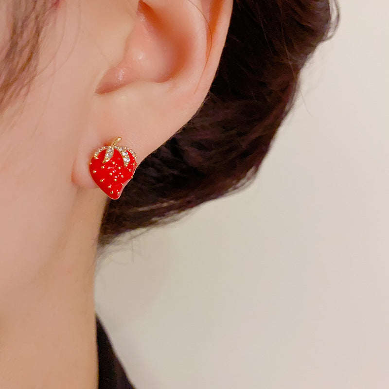 14K Gold-Plated Strawberry Stud Earrings - Cute & Playful Design