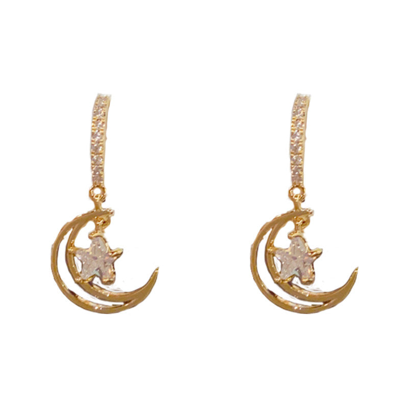 Elegant Zircon Star Moon Drop Earrings – Minimalist Design