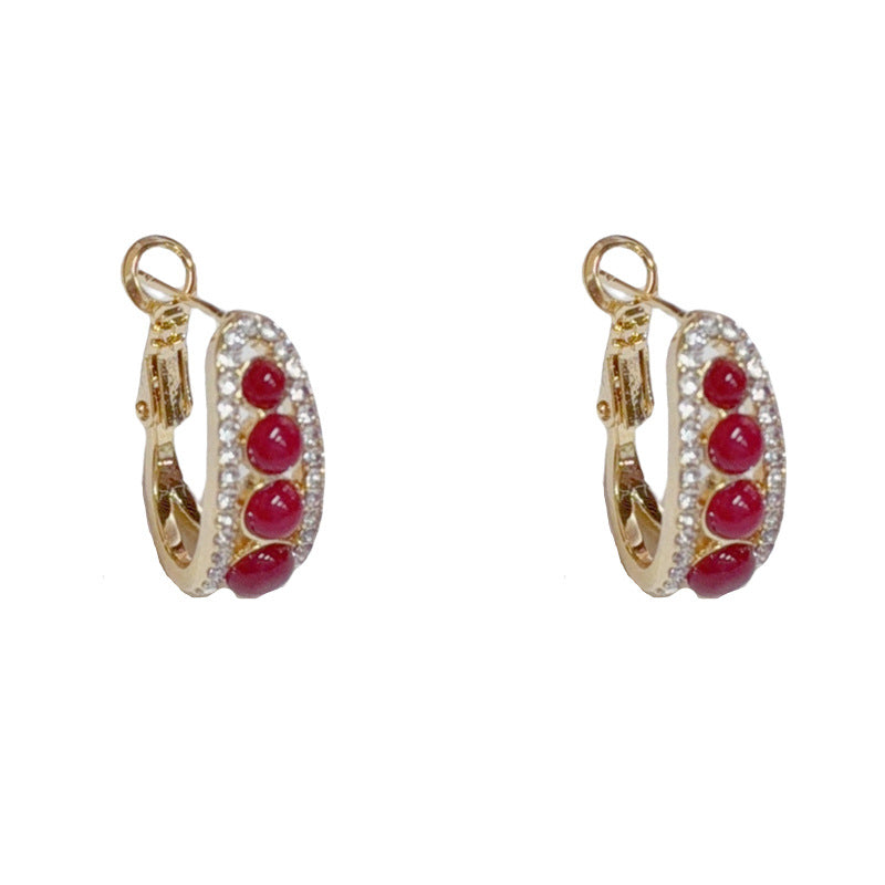 Elegant Zircon Red Geometric C-Hoop Earrings – Minimalist Design