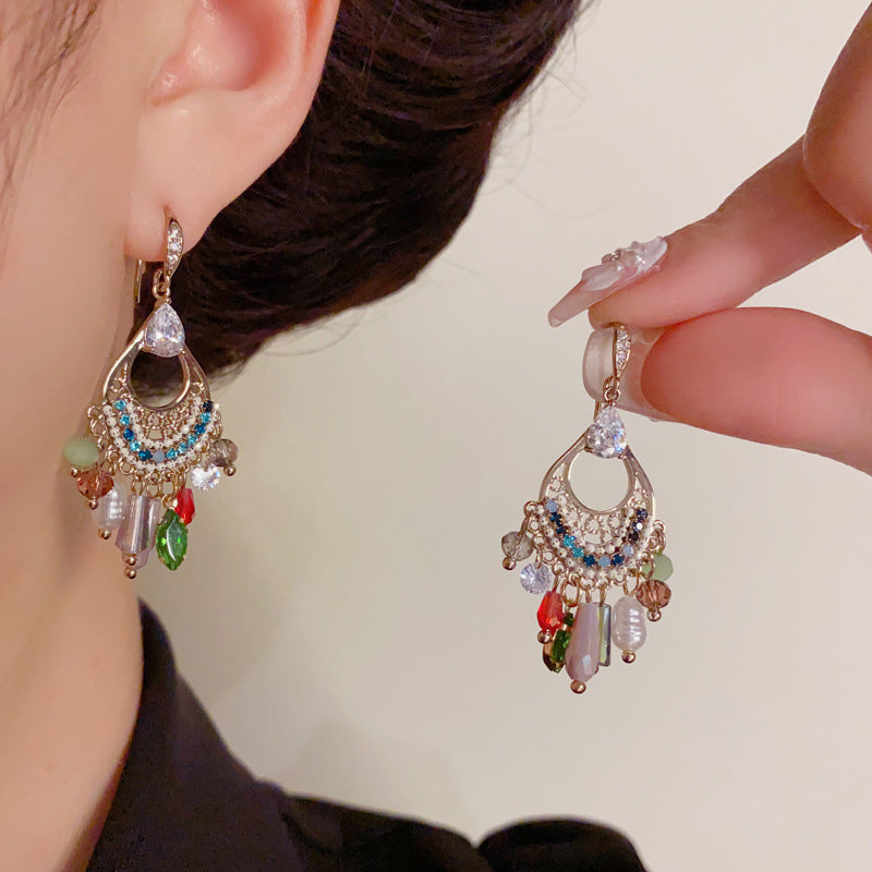 Luxury Teardrop Openwork Tassel Ear Hook Earrings – Elegant Design
