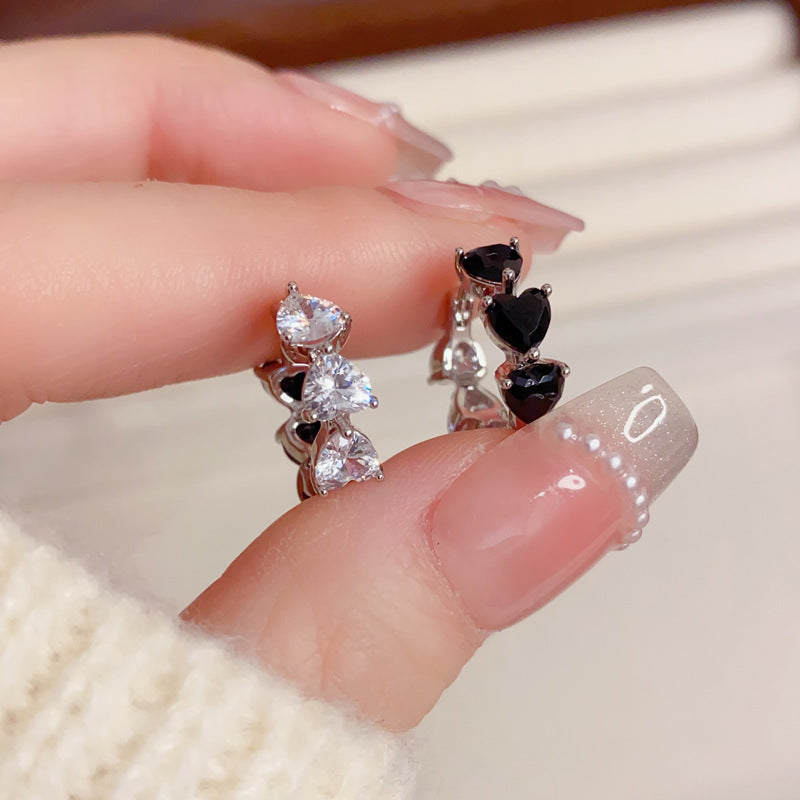 Elegant Zircon Heart Double-Sided Hoop Earrings – Geometric Design