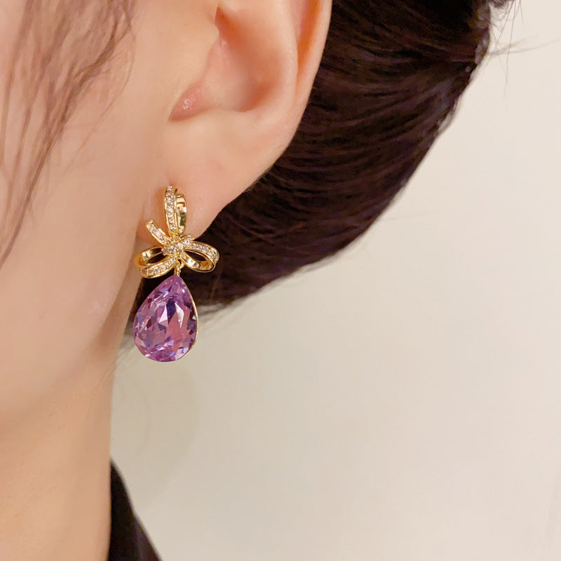 14K Gold-Plated Bowknot Purple Waterdrop Earrings-Elegant &Chic Design