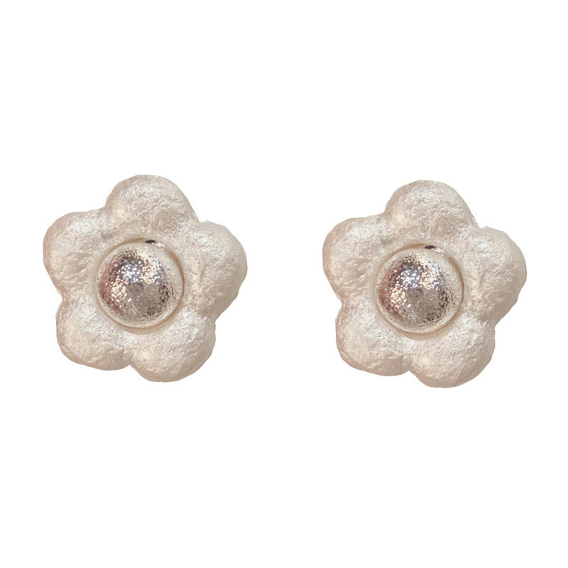 Eaioncol Floral Cotton Pearl Stud Earrings Gold