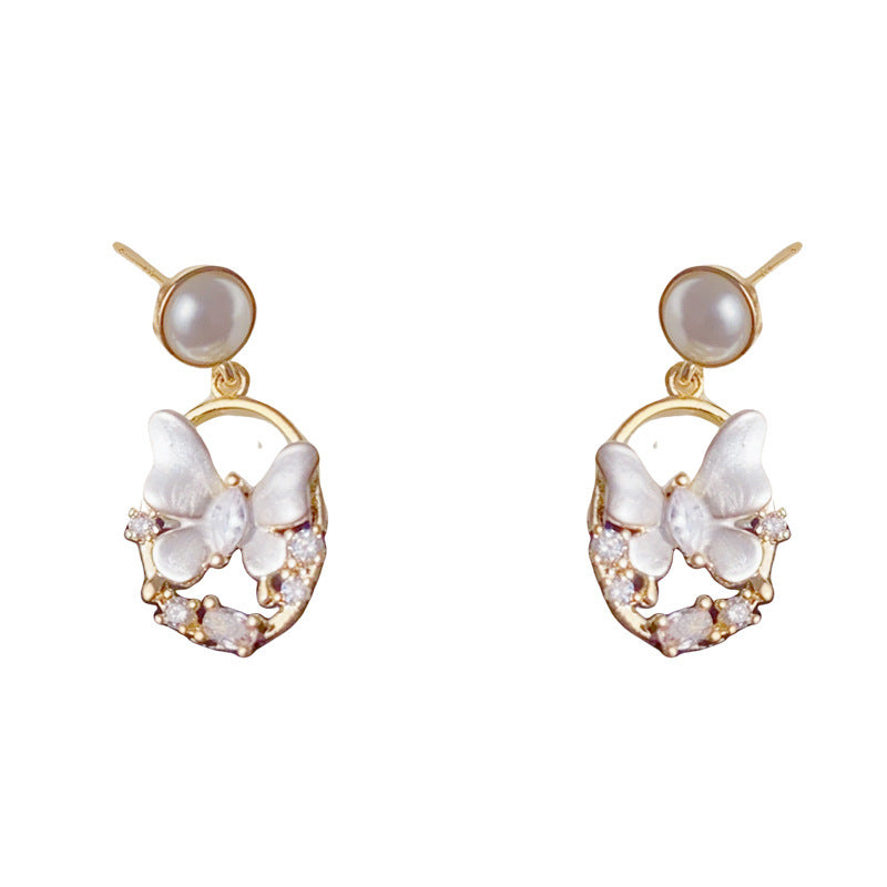 Luxury Zircon Butterfly Oval Drop Earrings – Elegant Design