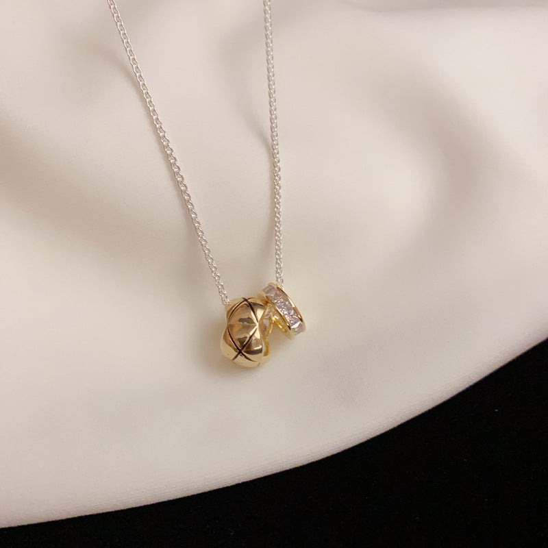 Elegant Double Rhinestone Circle Pendant Necklace – Clavicle Chain