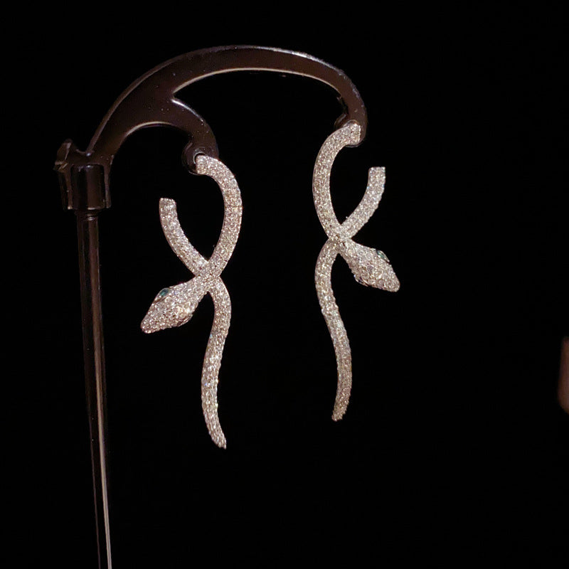 14K Gold-Plated Zircon Snake Earrings - Elegant & Chic Design