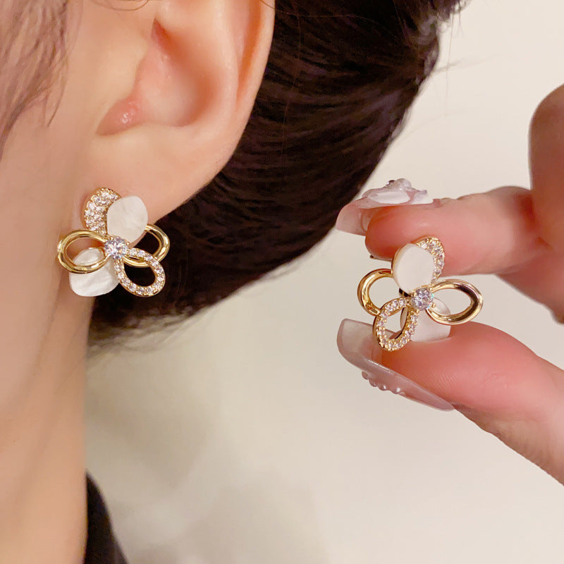 14K Gold-Plated Hollow Flower Stud Earrings -Elegant Minimalist Design