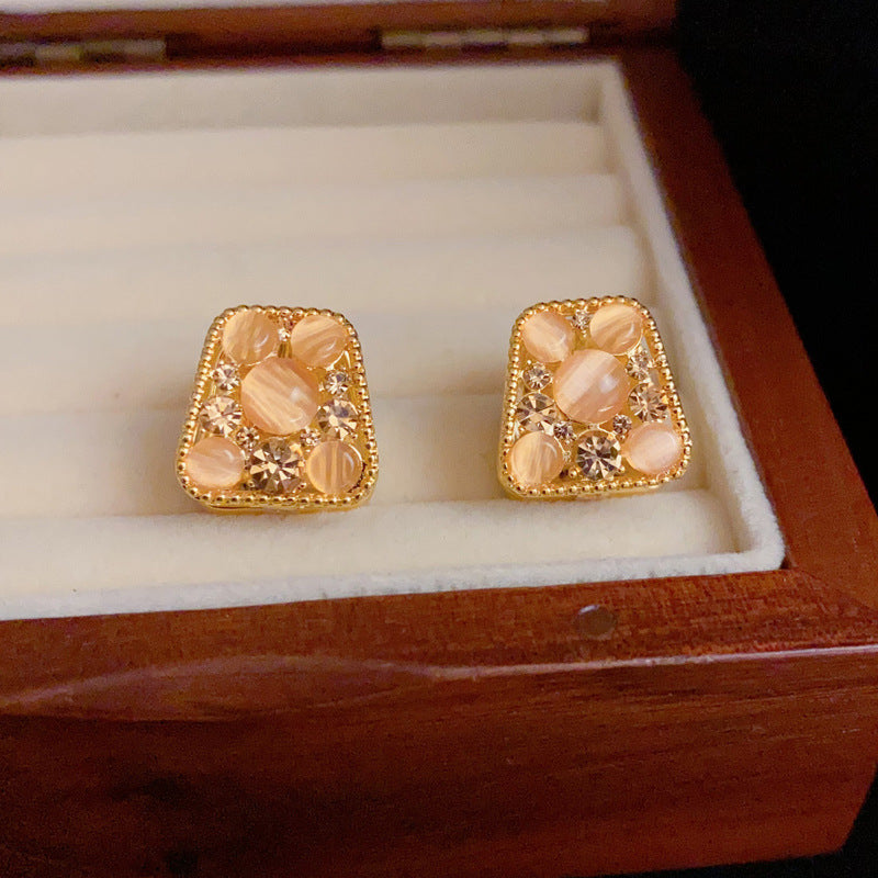 14K Gold-Plated Double-Sided Square Stud Earrings - Chic & Modern