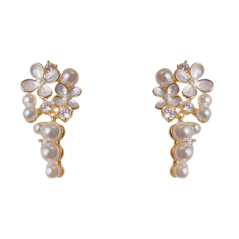 Luxury Zircon Petal Pearl Tassel Drop Earrings – Floral Design
