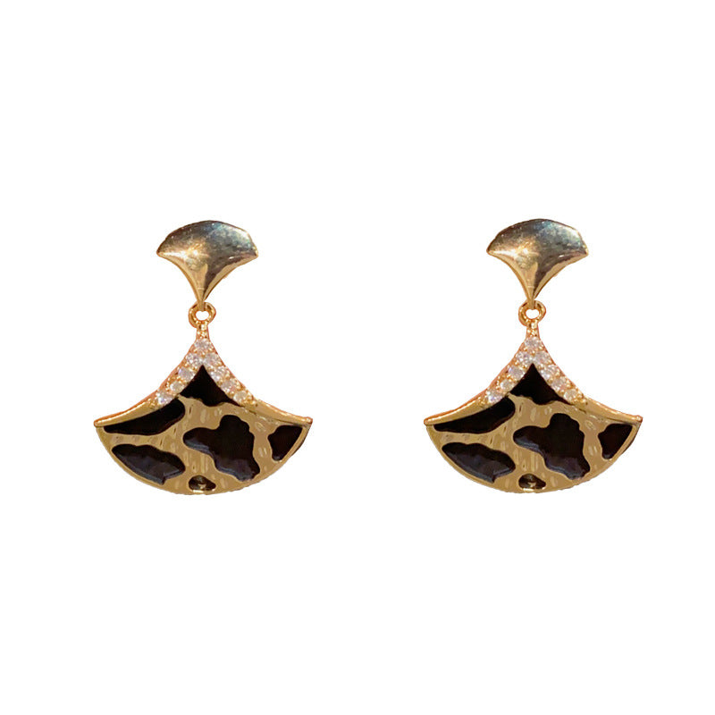 14K Gold-Plated Leopard Print Fan Drop Earrings - Retro Chic Design