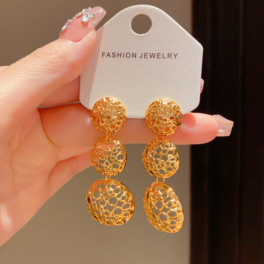 Eaioncol Openwork Circle Tassel Drop Earrings Gold Silver