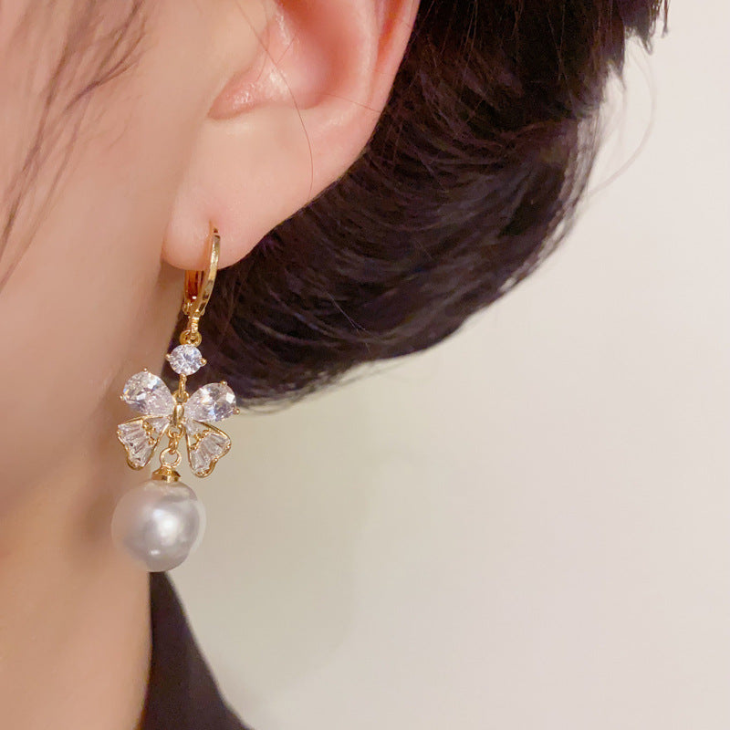 14K Gold Luxury Butterfly & Pearl Tassel Earrings – S925 Silver Needle