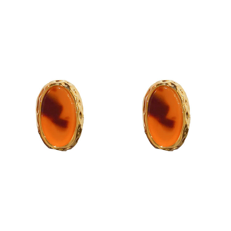 Elegant Leopard Resin Oval Stud Earrings – Geometric Design