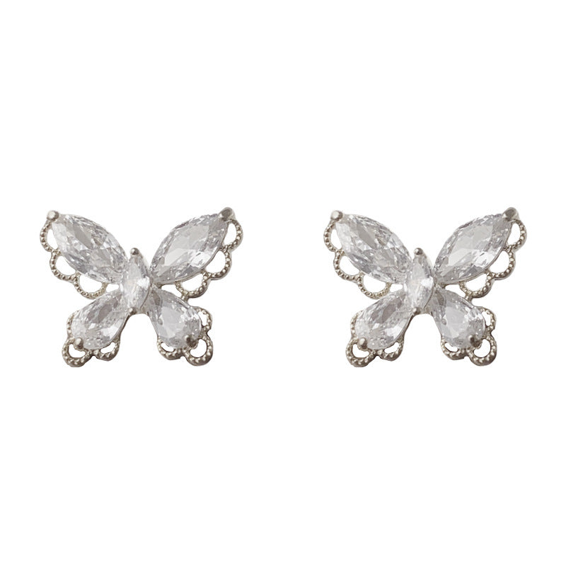 Elegant Zircon Hollow Lace Butterfly Stud Earrings – Animal Design
