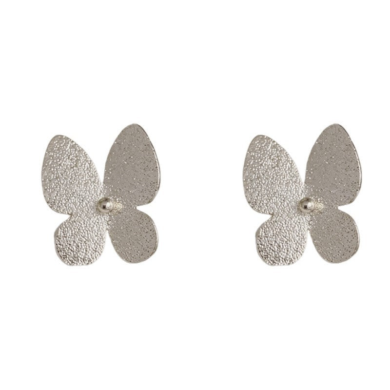 Elegant Sandblasted Metal Butterfly Stud Earrings – Niche Design
