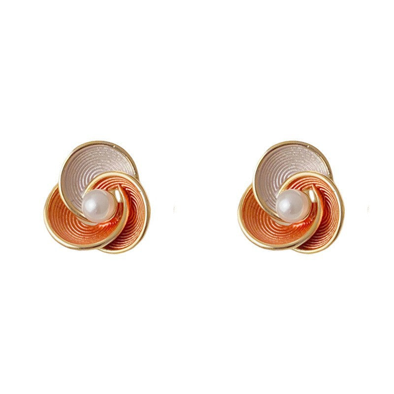 Eaioncol Gradient Petal Stud Earrings Green & Orange