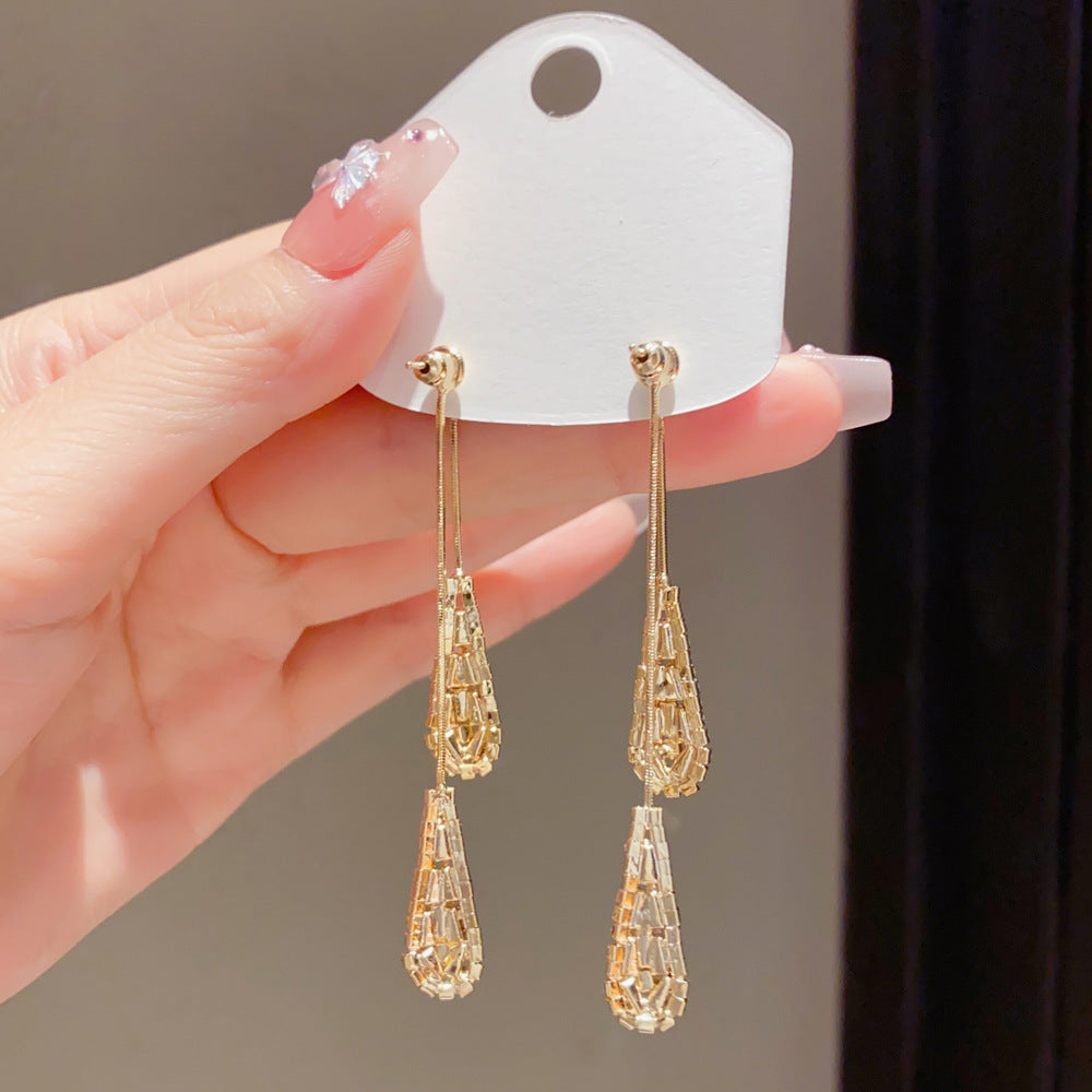 Eaioncol Two-Way Teardrop CZ Tassel Earrings Gold Silver