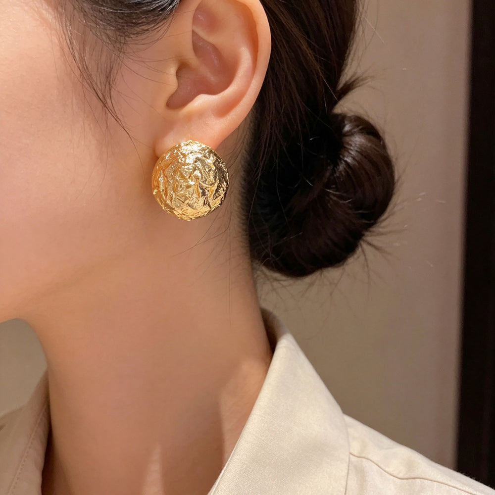 Eaioncol Irregular Texture Circle Stud Earrings 18K Gold Silver