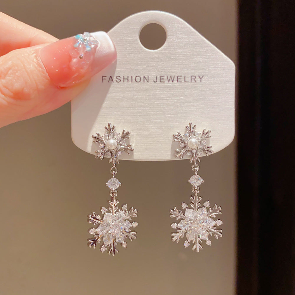 Eaioncol Snowflake CZ Tassel Earrings 14K Gold & Silver Plated