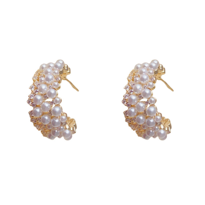 Elegant Zircon Pearl Irregular Hoop Earrings – Minimalist Design