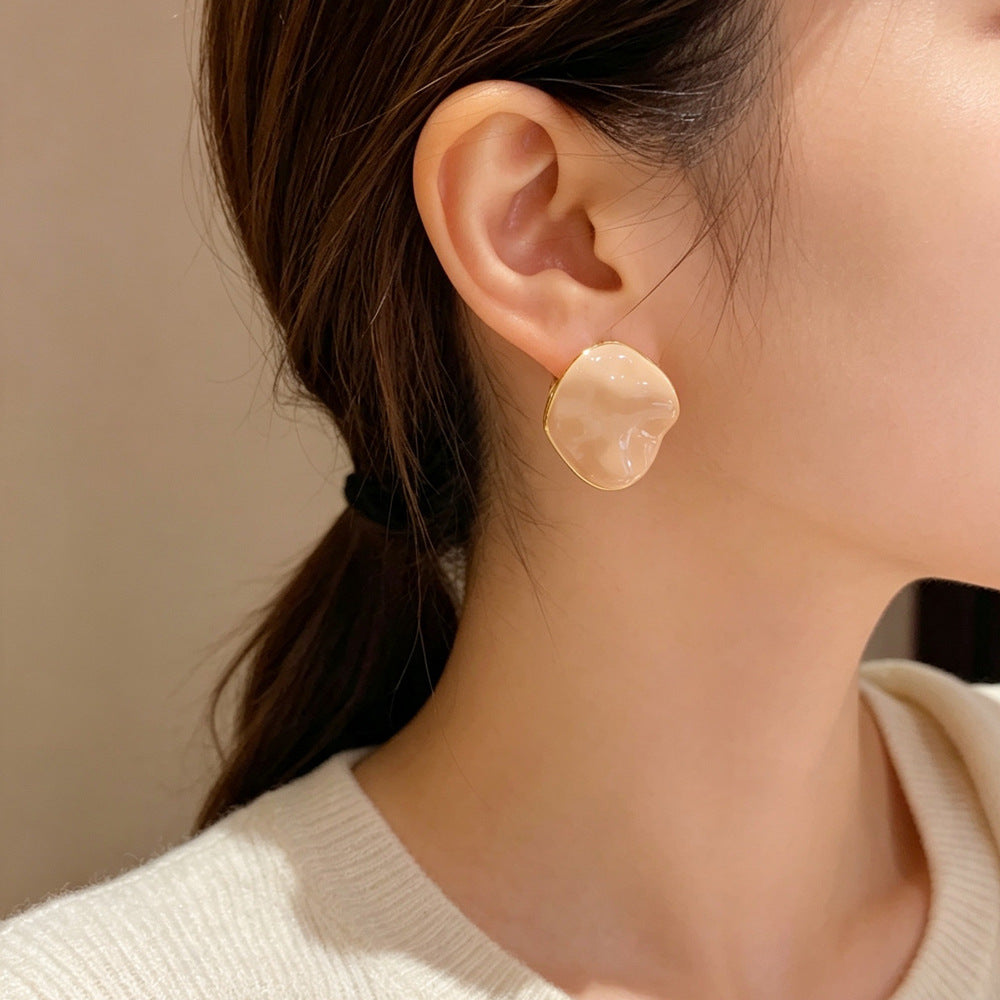 Eaioncol Irregular Wave Enamel Stud Earrings Red Khaki