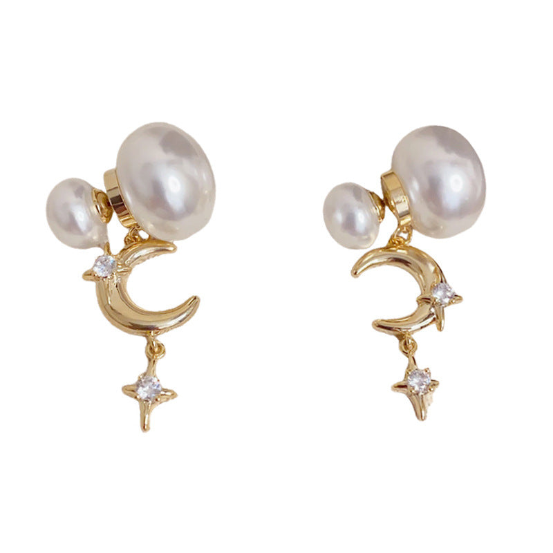 Luxury Pearl Star Moon Two-Way Tassel Drop Earrings – Elegant Design