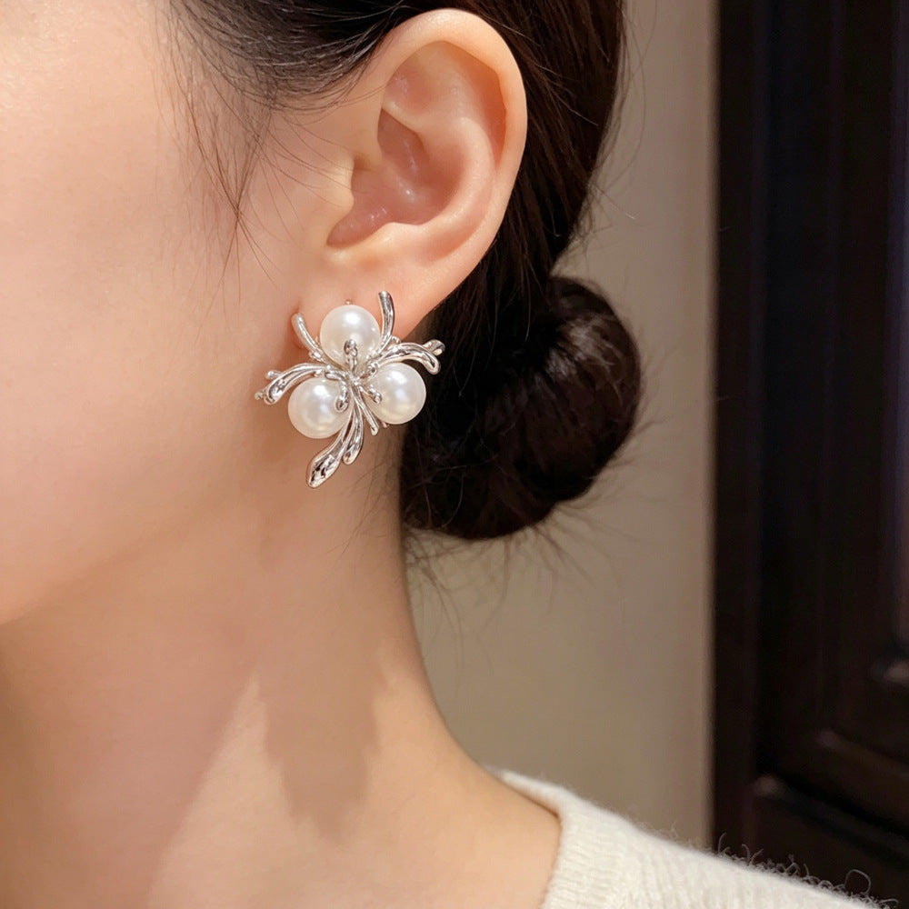 Eaioncol Irregular Pearl Stud Earrings Gold Silver
