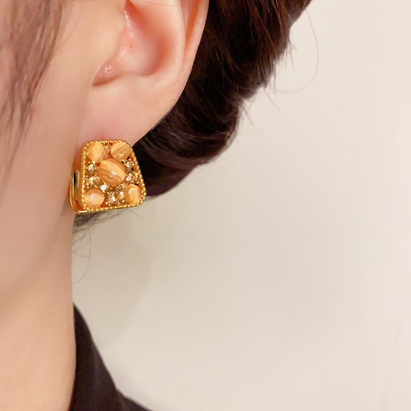 14K Gold-Plated Double-Sided Square Stud Earrings - Chic & Modern