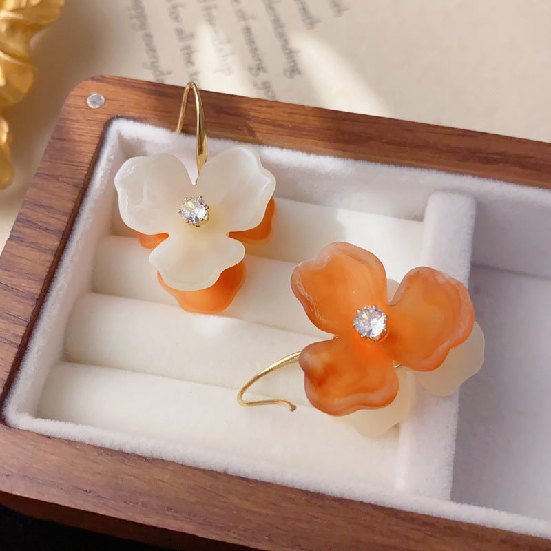 Elegant Double-Sided Acrylic Petal Ear Hook Earrings – Floral Design