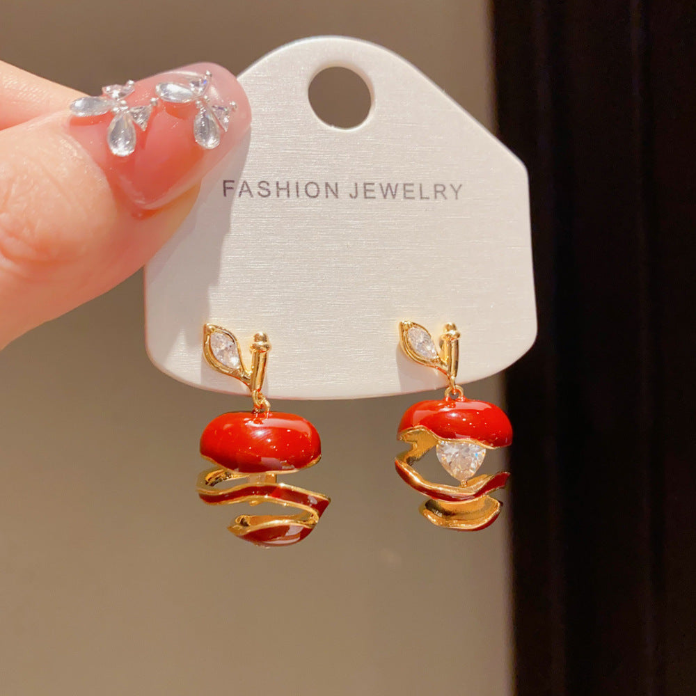 Eaioncol Apple Heart CZ Drop Earrings 14K Gold Plated