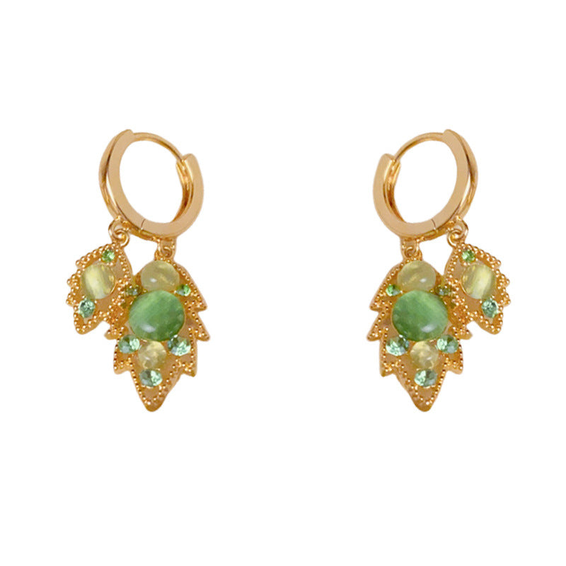 Luxury Green Hollow D-Layer Leaf Gold Earrings – Elegant Design