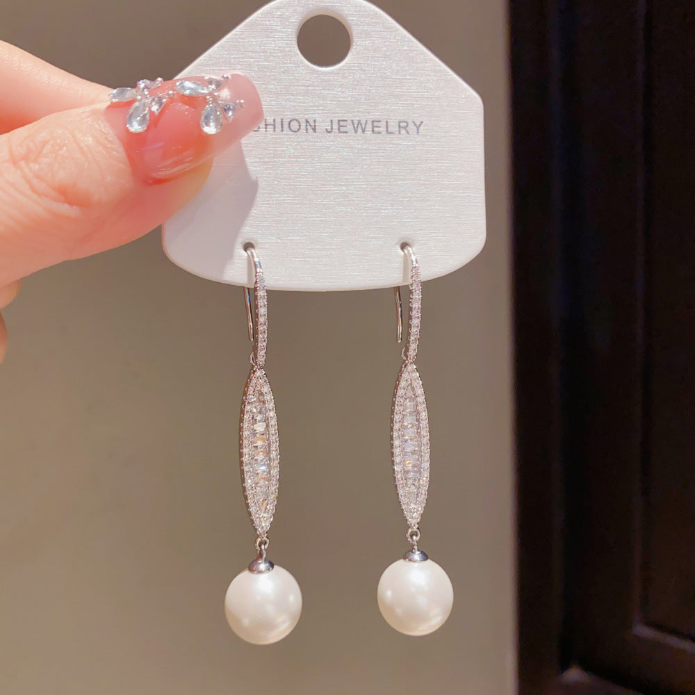 Eaioncol Geometric Pearl CZ Tassel Ear Hooks Gold Silver