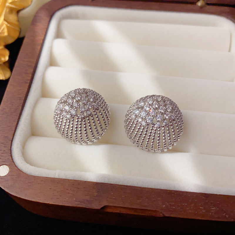 Elegant Zircon Hollow Round Metal Stud Earrings – Geometric Design