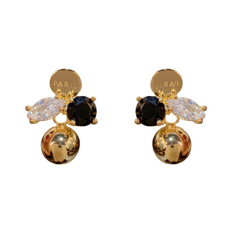 14K Gold-Plated Zircon Round Ball Alphabet Earrings - Chic and Unique