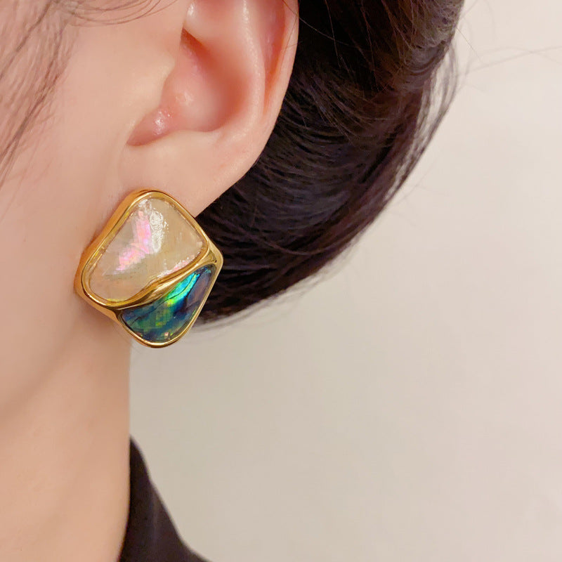 Luxury Color-Block Geometric Stud Earrings – Elegant Retro Design