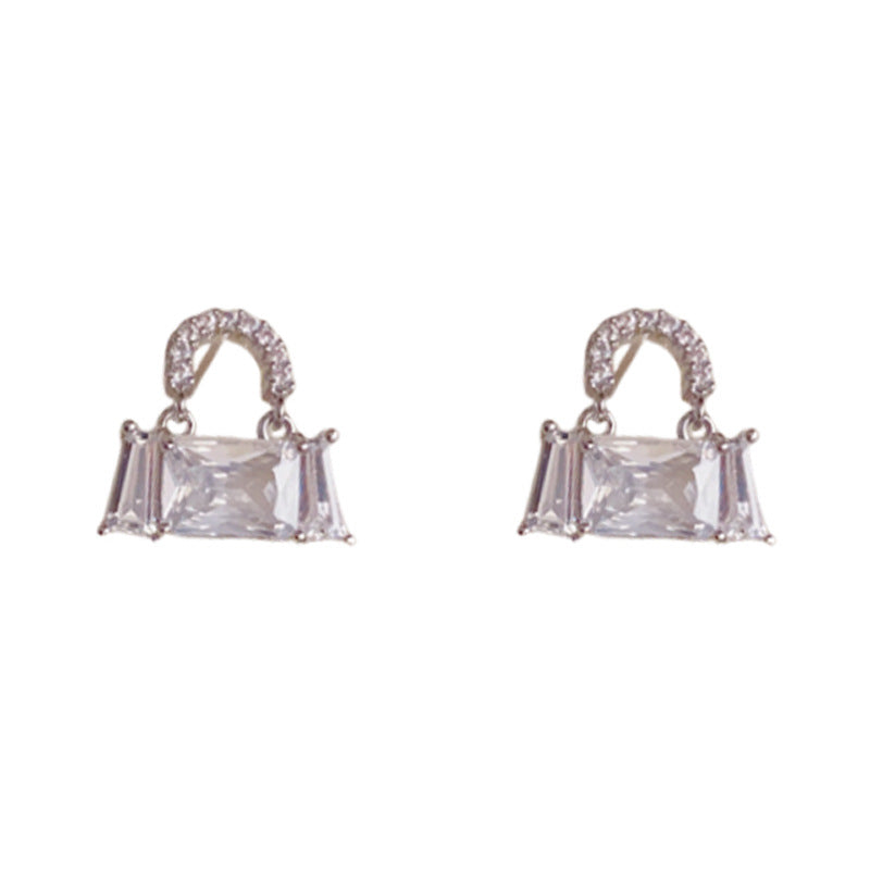 Elegant Full-Zircon Square Bag Stud Earrings – Geometric Design