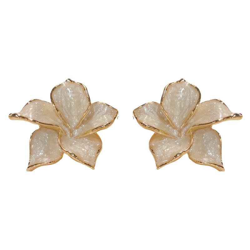 Eaioncol Enamel Floral Petal Stud Elegant Earrings Gold