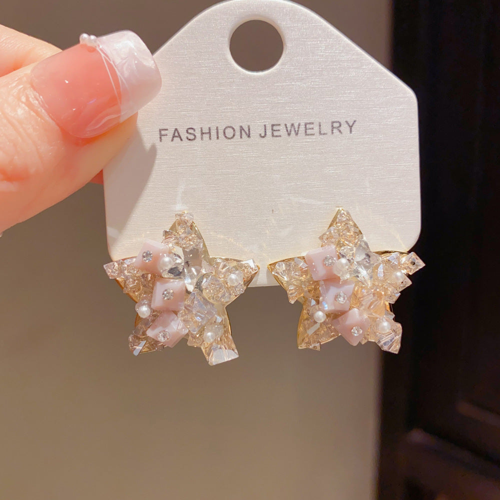 Eaioncol Crystal Star Stud Earrings Gold